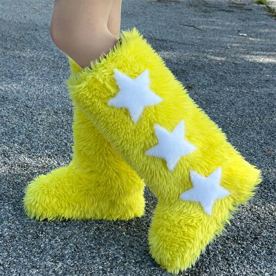 Amazon cross-border y2k imitation raccoon furry boots ladies winter imitation fur fox snow boots high boots