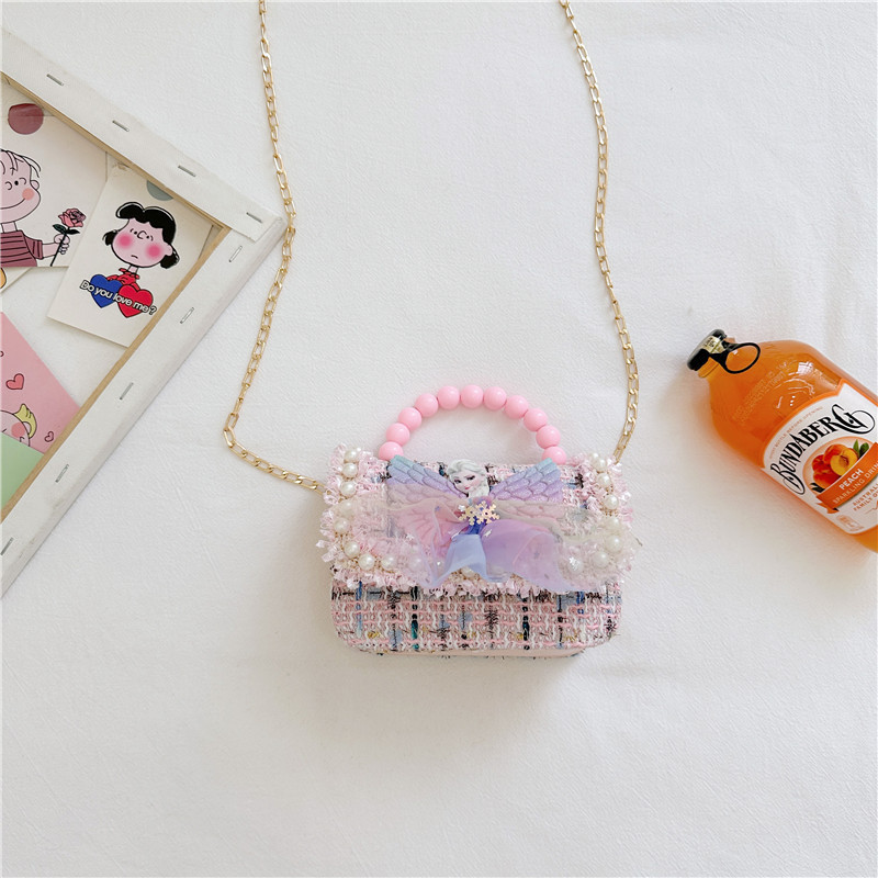 Bolsos infantiles niñas princesas niñas mochilas de hombro estilo caricatura encantador bolso de perlas de cadena