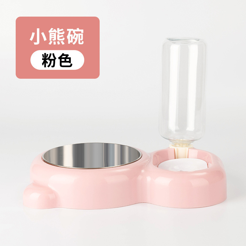 Oso mascota doble tazón gato perro alimentación automática fuente de agua potable a prueba de humedad boca partición de doble propósito perro tazón entrega al por mayor