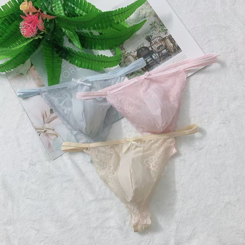 Internet Celebrity Sexy Lace Temptation Men's Thong Seamless Transparent Fashion U-Convex Stylish Large Size Extra Spicy Men's Underwear