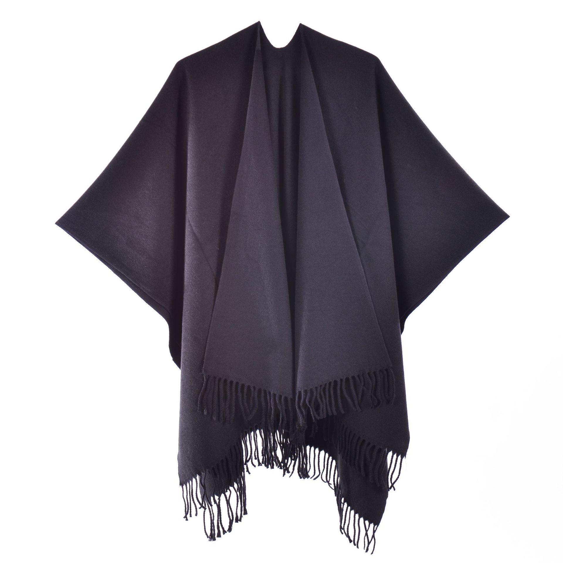 Chal de color sólido con flecos para mujer elegante y versátil_voghion.com