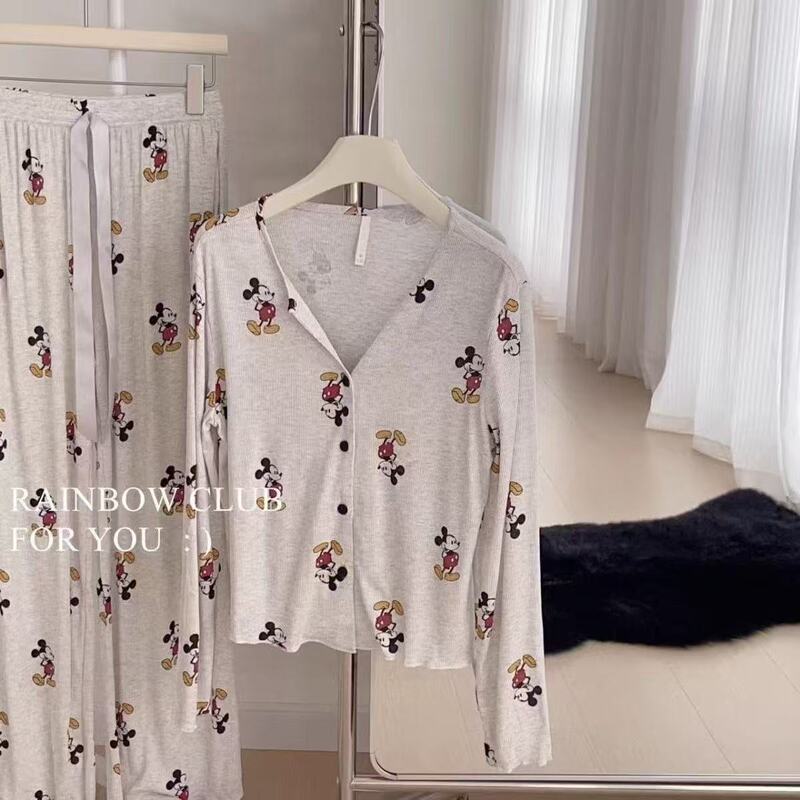 Cross-Border Export Popular Pajamas for Women Spring & Fall Ice Silk Threaded Cardigan V Neck Long-Sleeved Pants Home Wear Two-Piece Set Cross-Border Export Popular Pajamas for Women Spring & Fall Ice Silk Threaded Cardigan V Neck Long-Sleeved Pants Home Wear Two-Piece Set