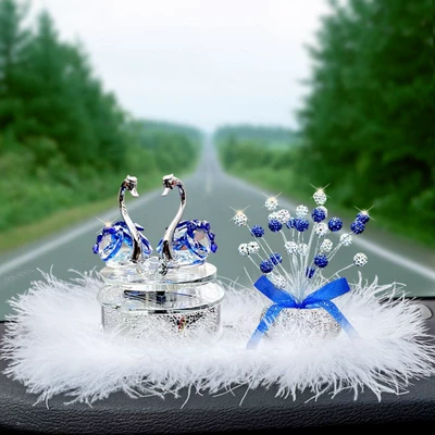 Car ornaments | New Style for Women - solar-rotating-blue-swan-blue-diamond-gypsophila-feather-cushion