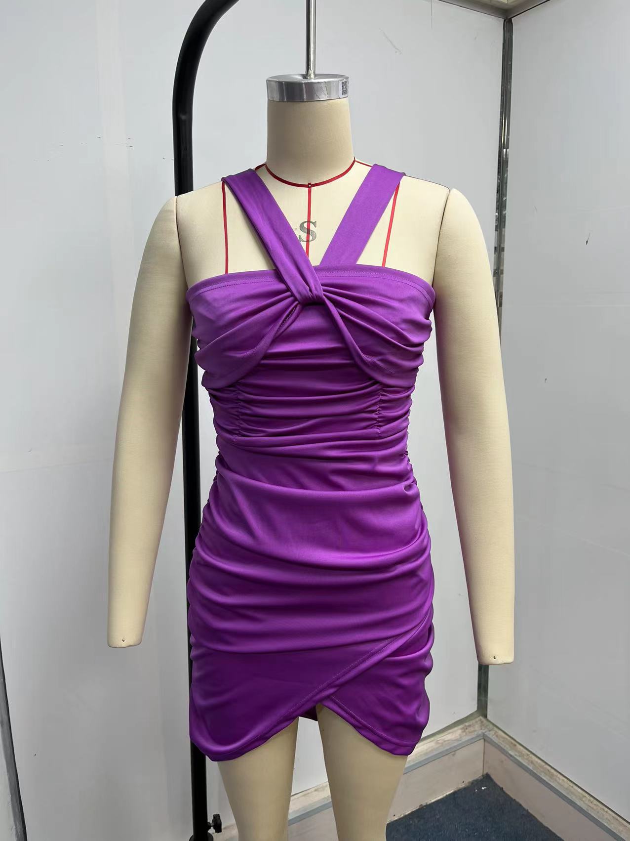 Women Clothing Sexy Dress Summer Sexy Cross Twist Strap Backless Pleated Hip Dress