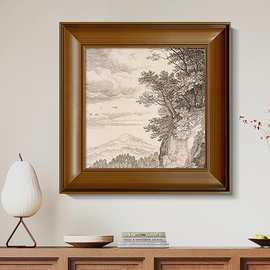 风景线稿素描挂画法式复古客厅装饰画美拉德中古餐厅玄关卧室壁画