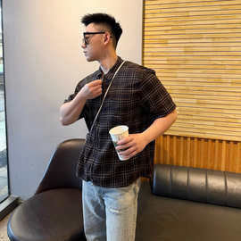 天花板CH克罗2026春秋爆款 格纹棉宝剑拉链短袖衬衫男女款一件发