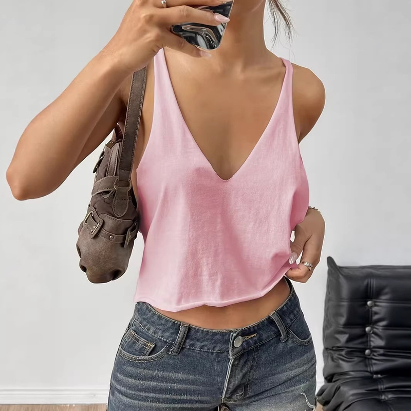 European and American Foreign Trade 2026 Summer Hot-Selling Deep V-Neck Camisole Women's Short Crop Top Sleeveless Undershirt