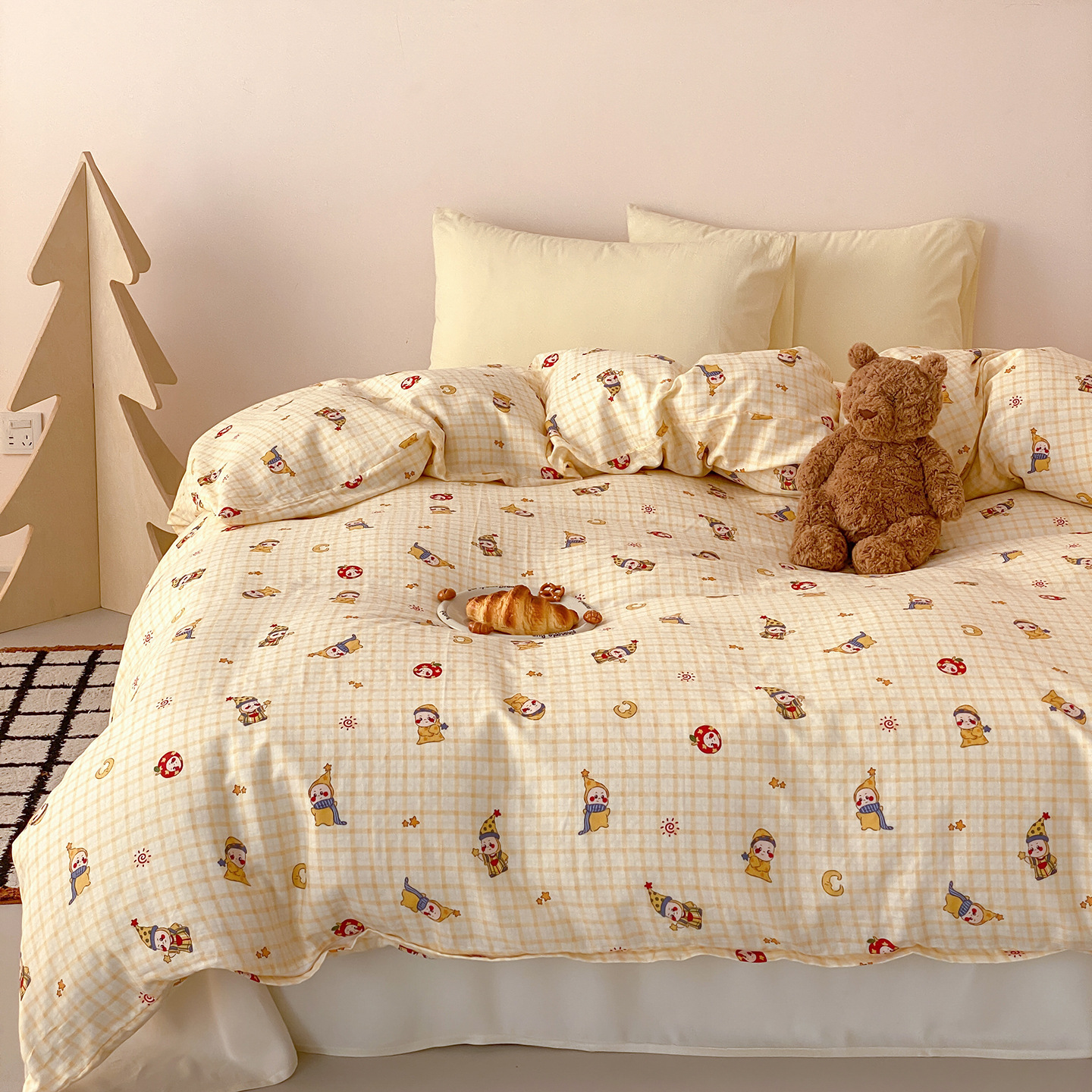 Class a Maternal and Infant Grade Pure Cotton Double-Layer Gauze Single Product Cartoon Fresh Style Spring and Summer All-Cotton Bedding Sheets and Duvet Covers