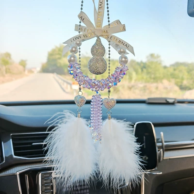 Car hanging — Mirror - purple-strawberry-diamond-encrusted-gourd-peach-heart-colored-diamond-feather