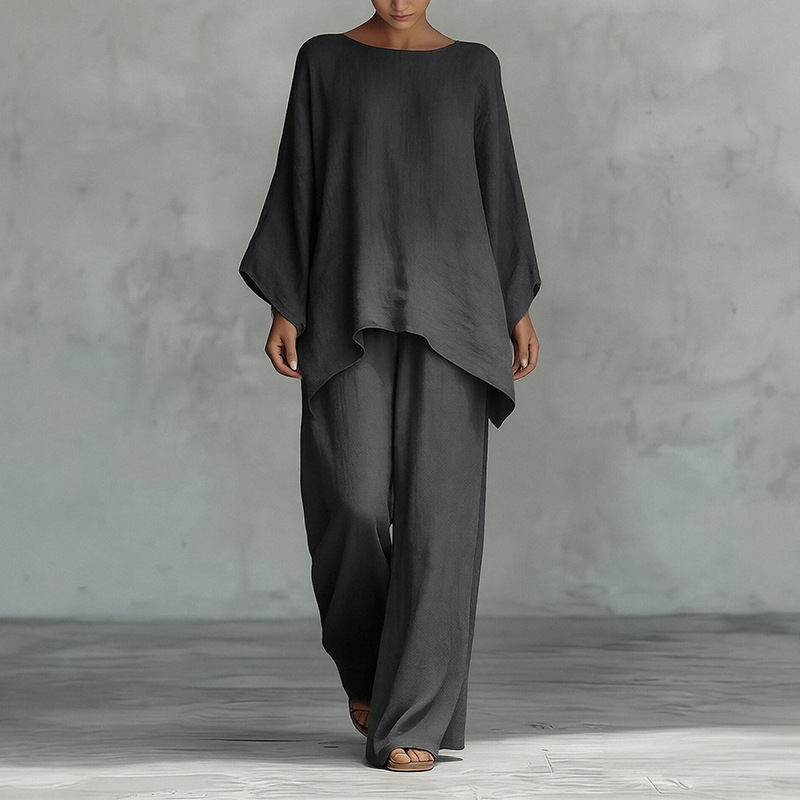 2026 Spring And Summer New Women's Clothing, Fashionable And Elegant Commuting Solid Color Round Neck Casual Suit_ecoleips.com