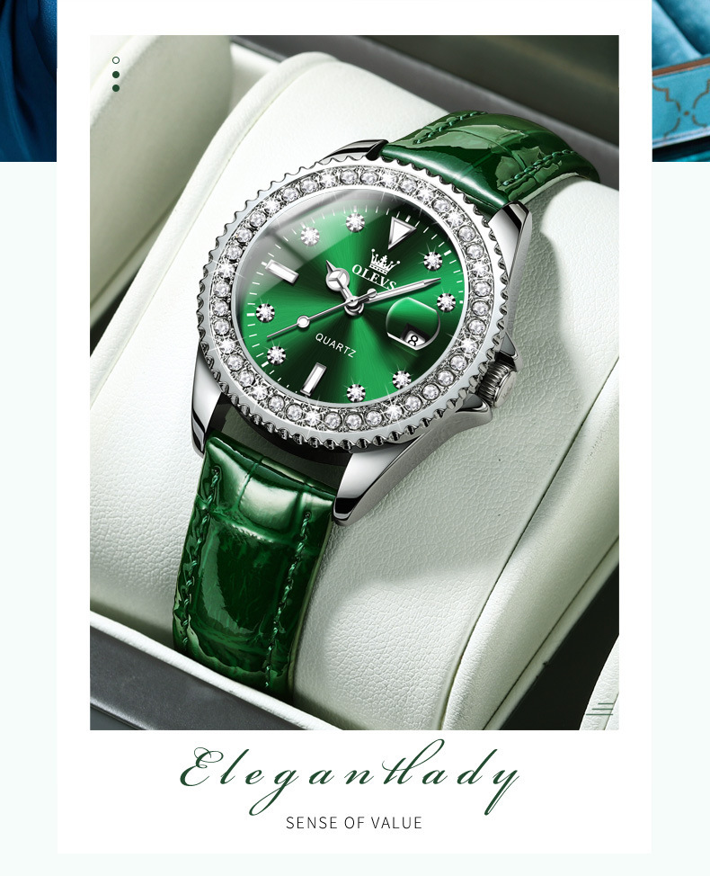 Elegantiškas moteriškas kvarcinis laikrodis su deimantais_voghion.com
