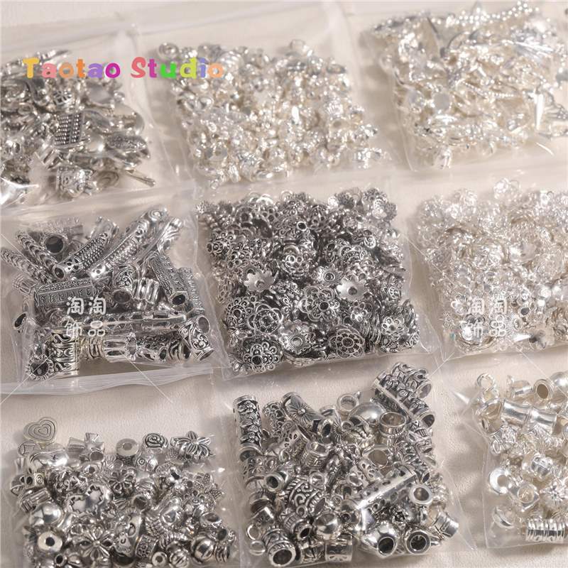 Mezcla de plata antigua brillante plata colgante de perlas DIY accesorios de joyería tubo de perlas dobladas tubo de flor colgante de diafragma brazalete de tres vías