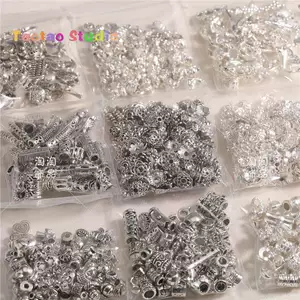 Mixed Ancient Silver Bright Silver Spacer Bead Pendant DIY Jewelry Accessories Tube Bead Elbow Flower Tray Spacer Pendant Three-Way Half Bracelet