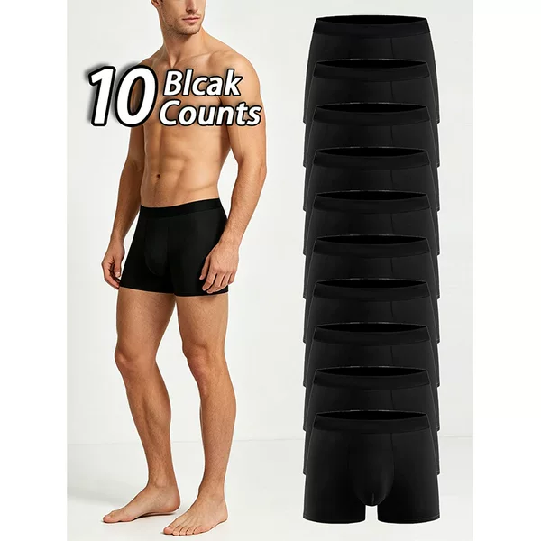 (Pack of 10) Directly Supplied from the Source Factory for Export to Europe and America, Antibacterial Crotch Flat Boxer Briefs for Men