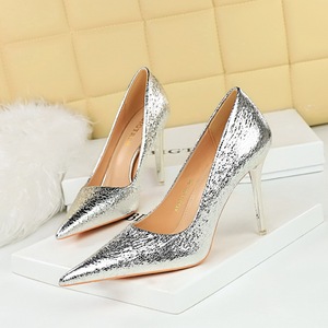 9511-38 Retro European and American Style Banquet High Heels Women's Shoes Metal Heels High Heels Shallow Mouth Poi