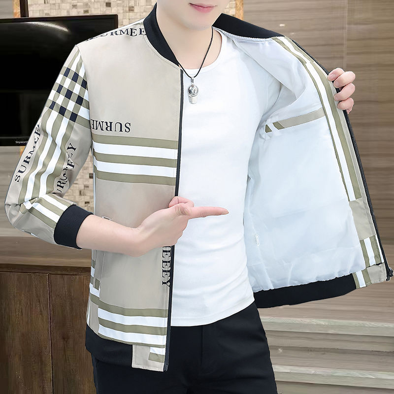 Shanli Dadi Men's Spring and Autumn Coat Thin Printed Youth Jacket Men's Korean Casual Baseball Suit Jacket Outer