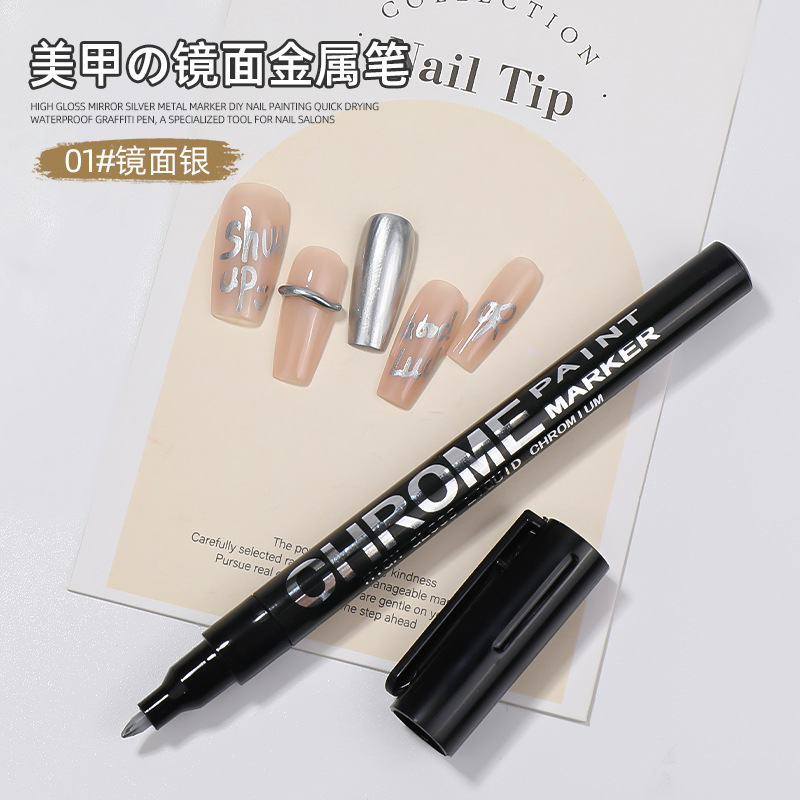 Espejo de alto brillo plateado metal marcado pinza DIY nail pintado rápido secado impermeable pinza graffiti tienda de uñas especial al por mayor