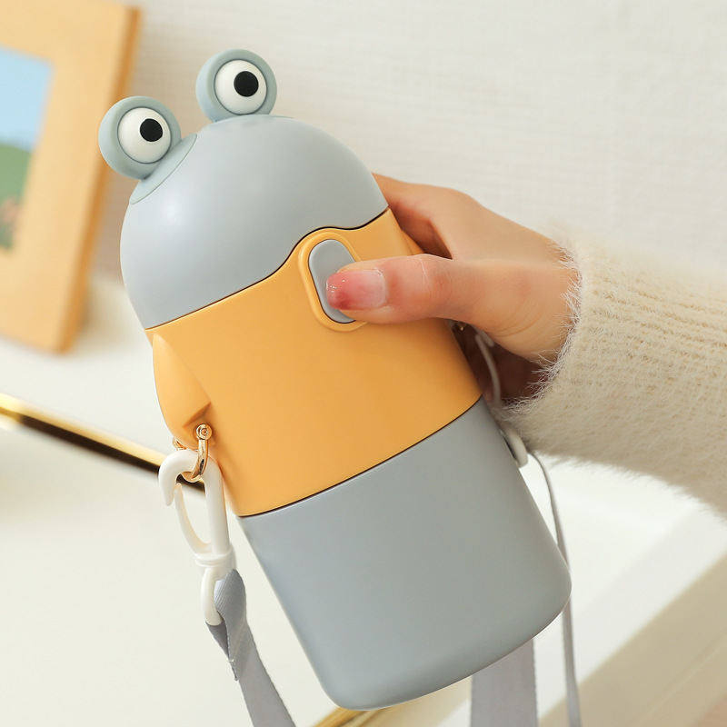 Nuevos niños de la rana del príncipe los taza vacío 316 paja Acero inoxidable agua crossbody Correa estudiante hervidor agua