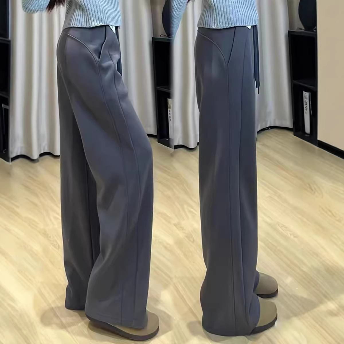 Gray American-Style Lulu Casual Sports Sweatpants for Women, Spring and Autumn 2026 New High-Waisted Petite Straight Wide-Leg Pants