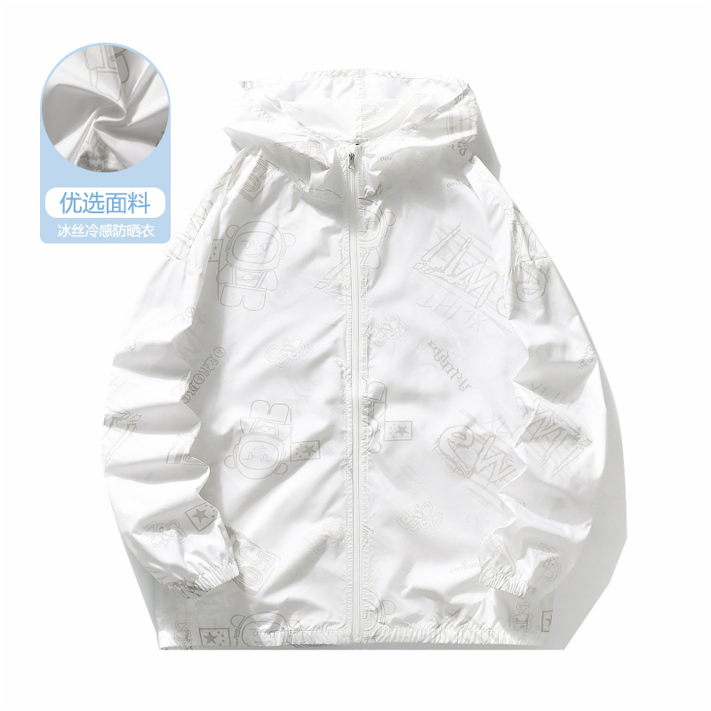 여름 인쇄 유행 선스크린 의류 커플의 얇은 통기성 후드 썬 스크린 의류 아이스 쿨 아이스 실크 재킷 코트 남성용