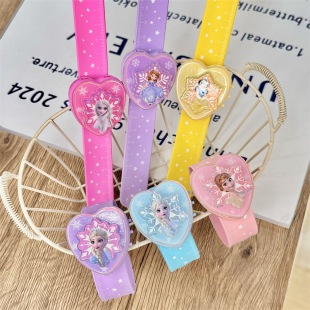 Cartoon Elsa Princess Children's Toy Watch Girl's Jewelry Gift Luminous Snap Ring Bracelet Wholesale Children's Bracelet