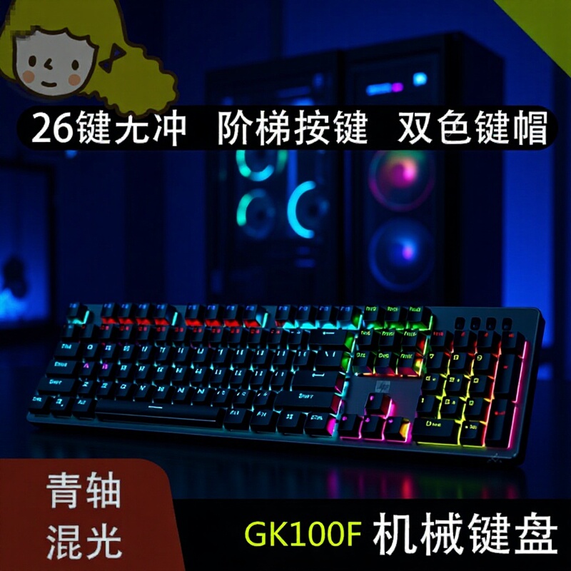 Gk100F Mixed Light Green Switch True Mechanical Keyboard Wired Gaming Laptop Keyboard and Mouse