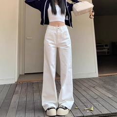 夏の女性用の白いワイドレッグルーズジーンズ、新しいハイウエスト、大きいサイズ、太ったmm、スリムなストレートレッグ、ドレープ、多用途のズボン