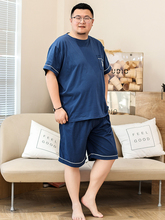 大码睡衣男夏季棉加肥加大宽松肥佬套头夏天家居服短袖短裤套装