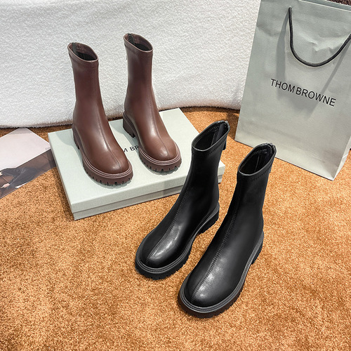 6060-5 Knight Boots for Women 2024 Autumn and Winter New Elastic Thick Sole Inner Increase 32-33 Small Size Slim Short Boots for Women