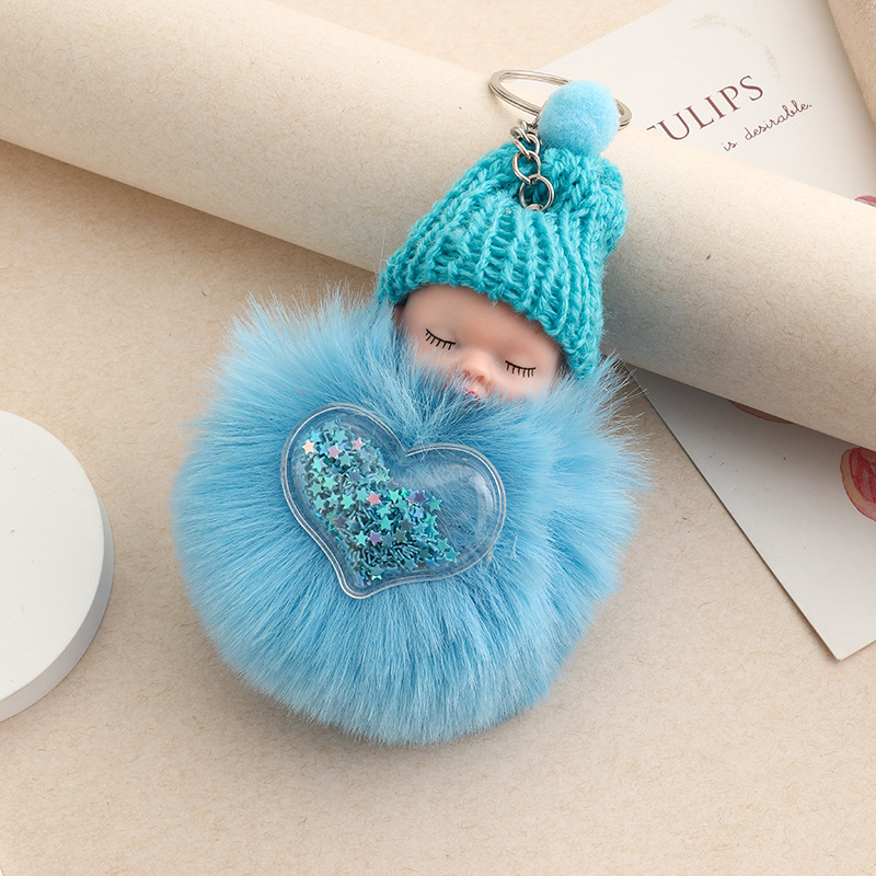 Amor dorado muñeca de sueño imitación de conejo bola de pelo colgante lindas bolsas escolares colgantes para niñas joyas de peluche llaveros