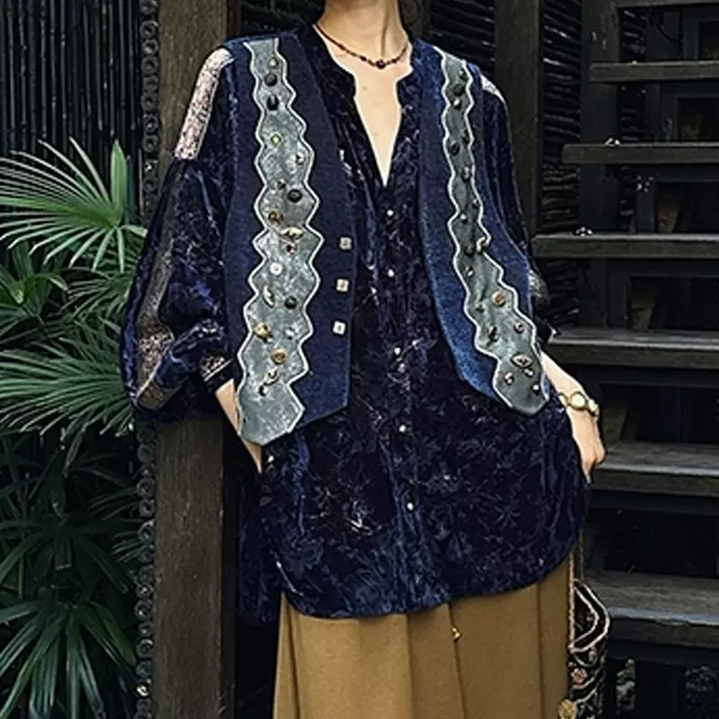 【落霞】手工定珠绳绣织金马甲2025秋季新款休闲百搭上衣