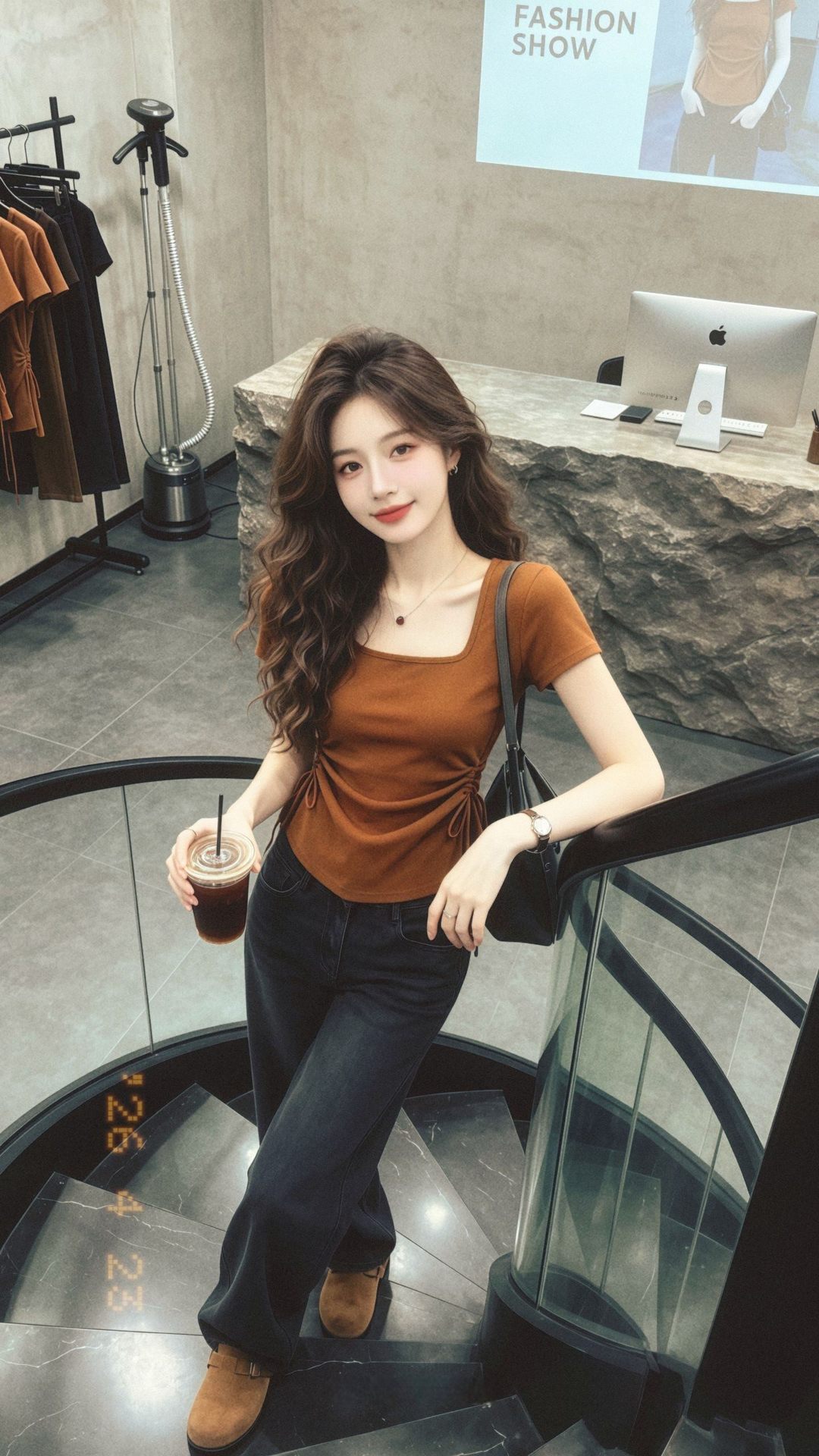 Áo thun nữ cổ vuông tay ngắn phom thẳng vai, thiết kế thắt eo dây rút, dáng suông nhẹ — màu đen chi tiết 3