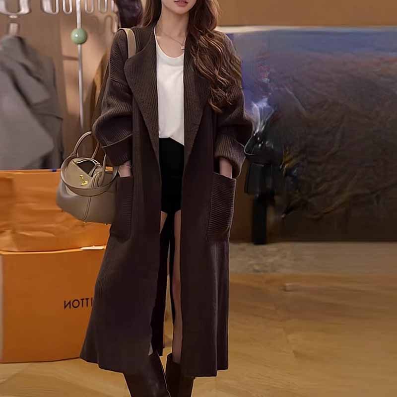 24 Dongpo Puyuan Hanli Hanqi medio y largo abrigo de punto con solapa Cardigan Otoño Invierno Superior