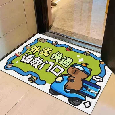 Cartoon Cute Capybara Entrance Door Mat, Dirt-Resistant Non-Slip Mat for Entryway, Mud-Scraping and Dust-Removing Pvc Wire Loop Mat