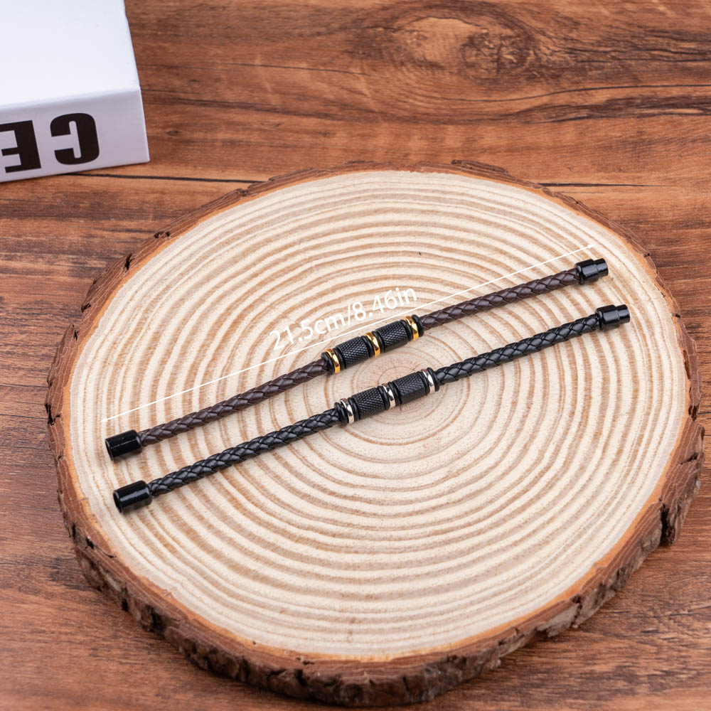 Casual Retro Simple Style Geometric Pu Leather Metal Men's Wristband Men Cord & Leather Bracelets display picture 5