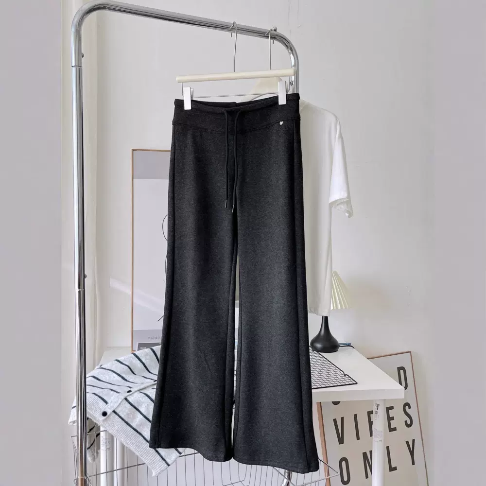 抖音爆款裤女2025秋冬加绒窄版高腰垂感休闲微喇瑜伽运动卫裤6454