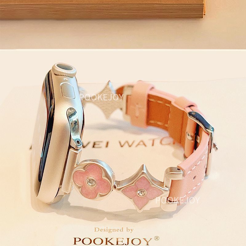 Apple Watch ストラップ Applewatch 四つ葉の花レザーメタル s8 ベルト s10 ハイエンド s9 に適しています。|undefined