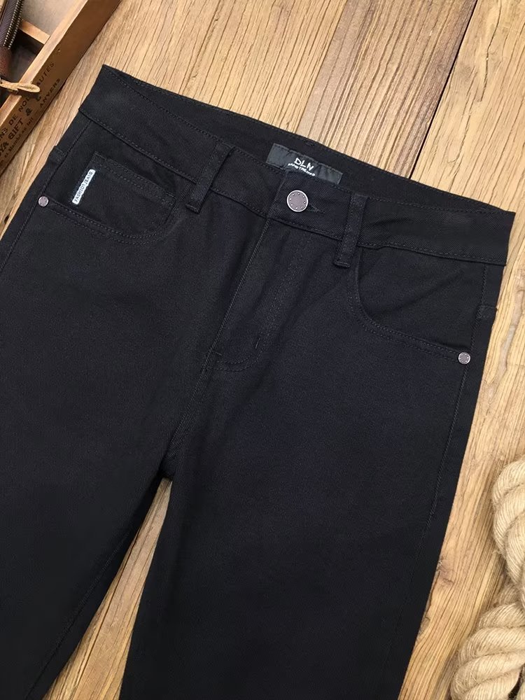 Little Bee High End Herbst Schwarze Jeans Herren Trend Elastische Slim Fit Kleine Füße Lange Hosen Große Lose Gerade_voghion.com