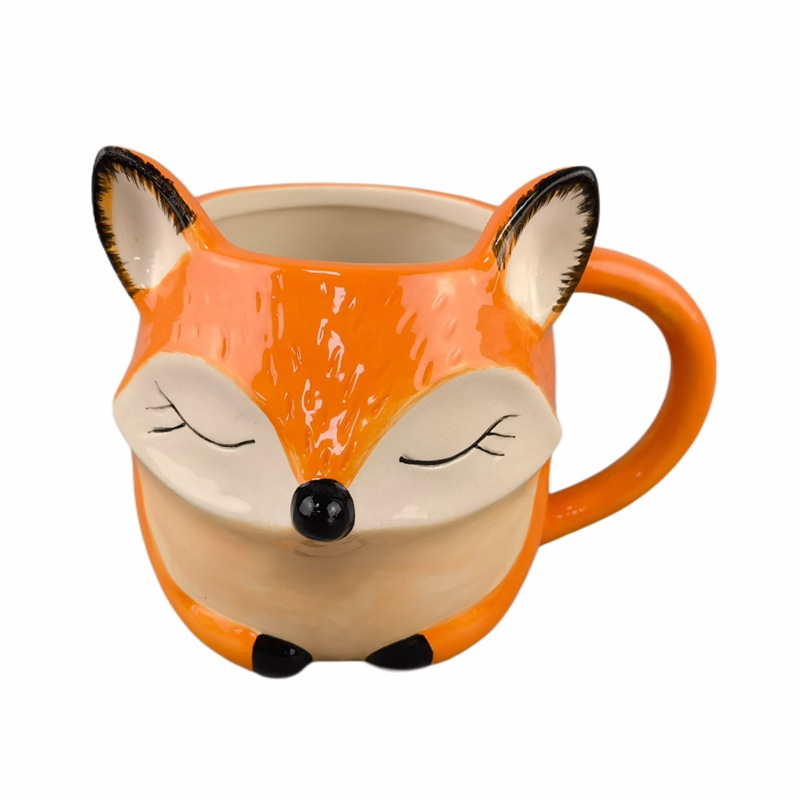 Taza de zorro de cerámica multifuncional transfronteriza Taza de modelado de panda Taza de leche de dibujos animados lindo Taza de agua de animales para mascotas lindas