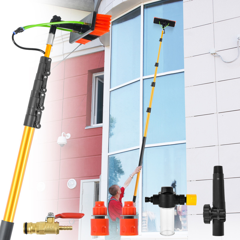 Photovoltaic Panel Cleaning Brush Aluminum Telescopic Solar Panel Cleaning Brush Water Supply Rod for Window Cleaning System