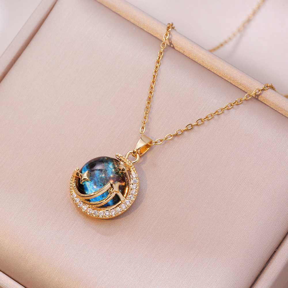 Geometric, Starry Sky Pattern Women's Gender Diamond Design Wholesale Jewelry Vintage Style Geometric Starry Sky Titanium Steel Diamond Pendant Necklace
