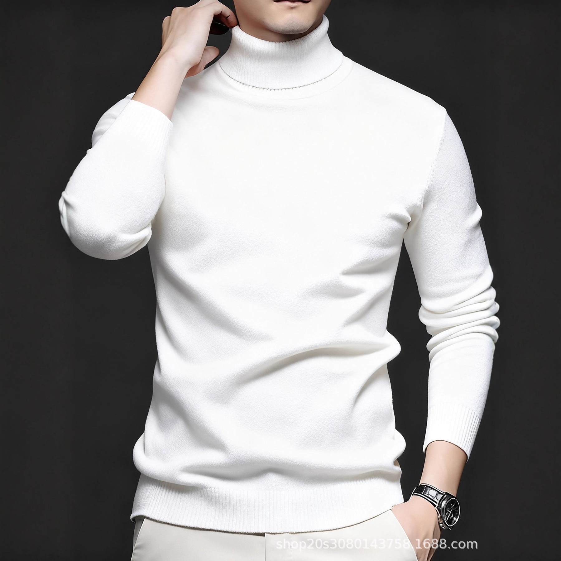 Autumn and Winter New Cross-Border High-Neck Solid Color Men's Knitwear Casual Trendy Can Be Worn Outside or Inside Business Men