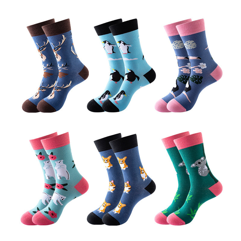 Fun Chic Fashionable Socks Mid-Socks Cross-border Amazon Wine Bottle Digital Fruit Animal Cotton Men's dress socks