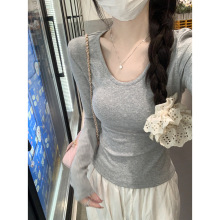 好物2025秋季韩版修身辣妹正肩纯色u领内搭长袖T恤打底衫女装上衣