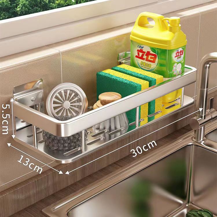 Estante de trapo estante de almacenamiento de cocina estante de almacenamiento sin perforar estante de condimento montado en la pared fregadero de la cesta de drenaje del hogar
