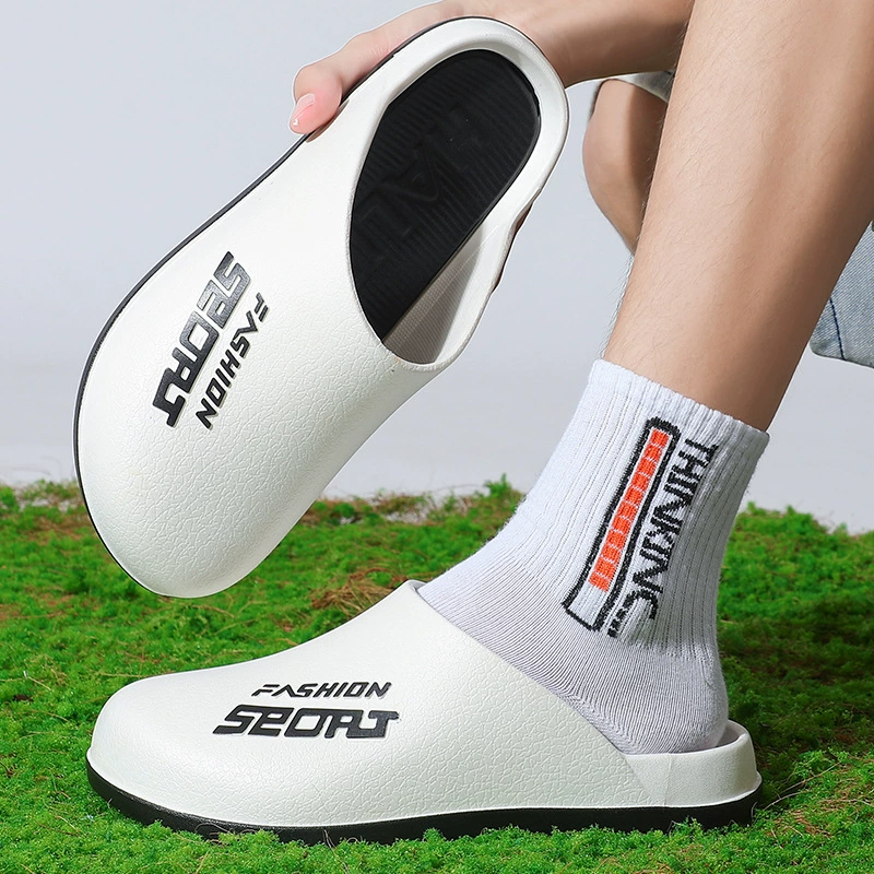 Мужские тапочки в корейском стиле для выхода на улицу, нескользящие, водонепроницаемые, повседневные пляжные ленивые полутапочки для мужчин оптом