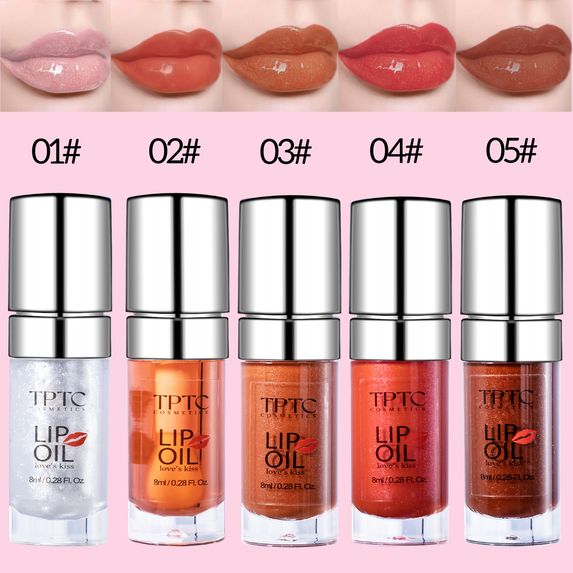 TPTC 5-color Cross-border Lip Enhancement Lip Gloss Moisturizing and Nourishing Lip Oil Glass Dudu Lip Gloss Non-stick Rim Red Lip Gloss Item Picture