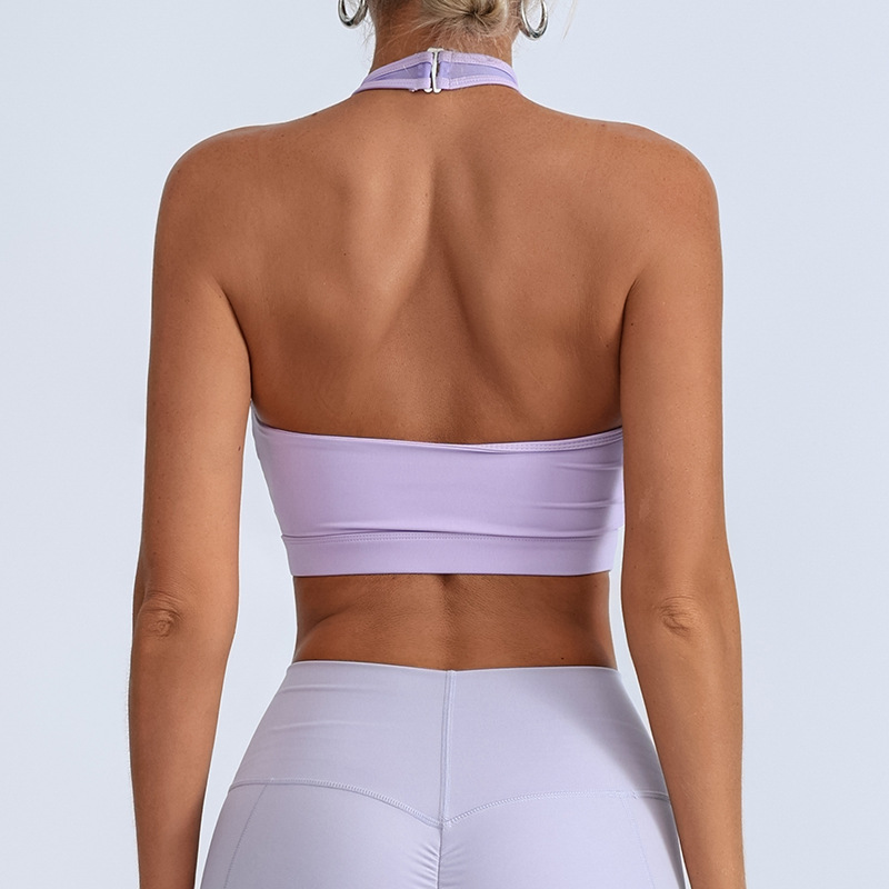 Europa y los Estados Unidos hueco collar malla de acondicionamiento físico cuello colgante chaleco sexy para mujeres con pecho desmontable bra de entrenamiento deportivo image 2