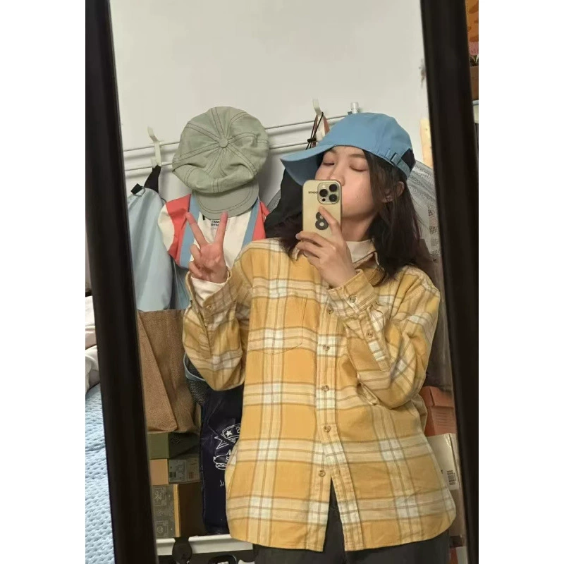 Оригинальная ткань, натуральная желтая хлопчатобумажная клетчатая рубашка