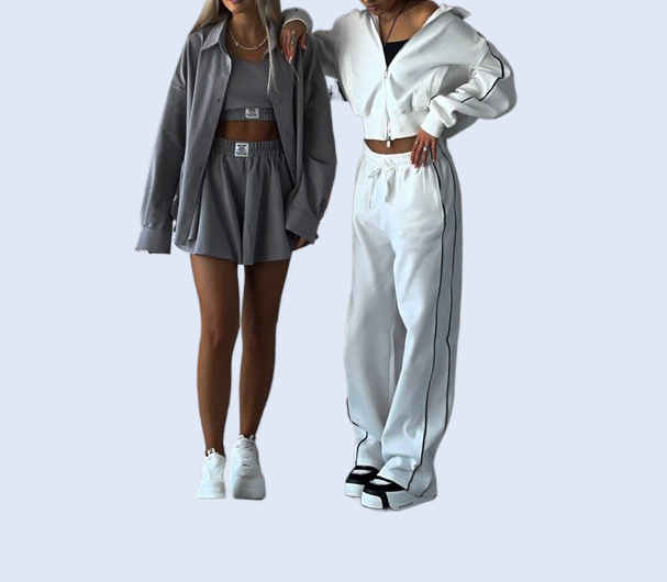 Cross-Border Casual Fashion European And American Style Women's Zipper Cardigan Jacket Sports Drawstring Pants_ecoleips.com